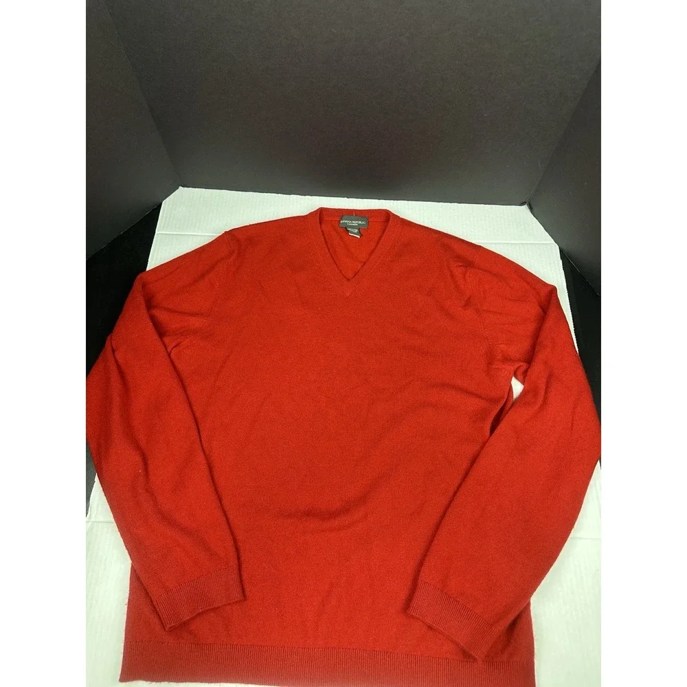Banana Republic Sweater Mens Medium Red Cotton Cashmere V-Neck Knit Pullover